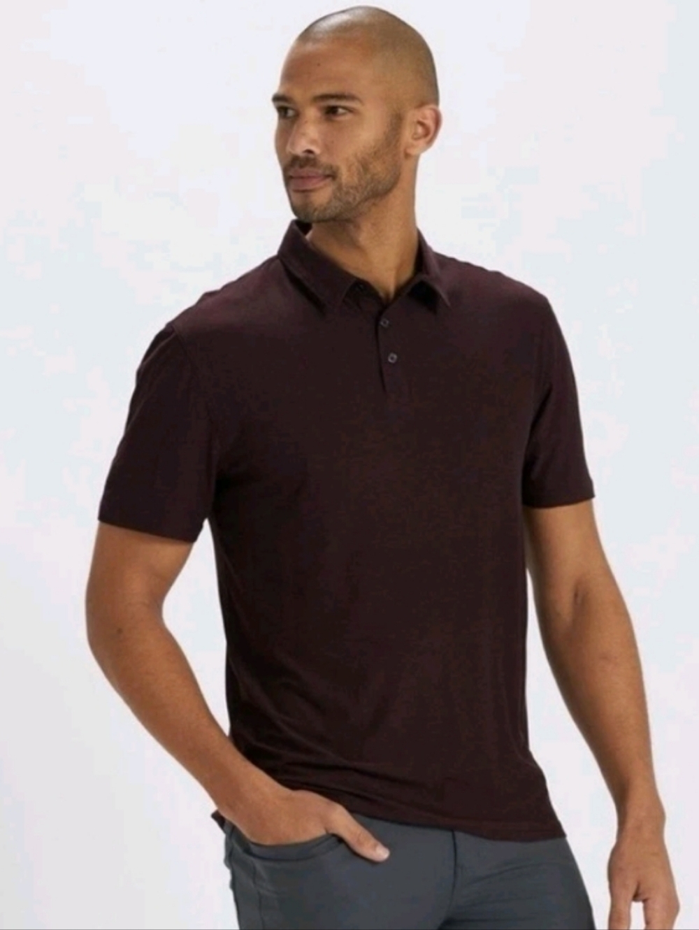 Vuori Strato Tech Polo Shirt Sz Small Balsam Heather Maroon Buttoned Activewear